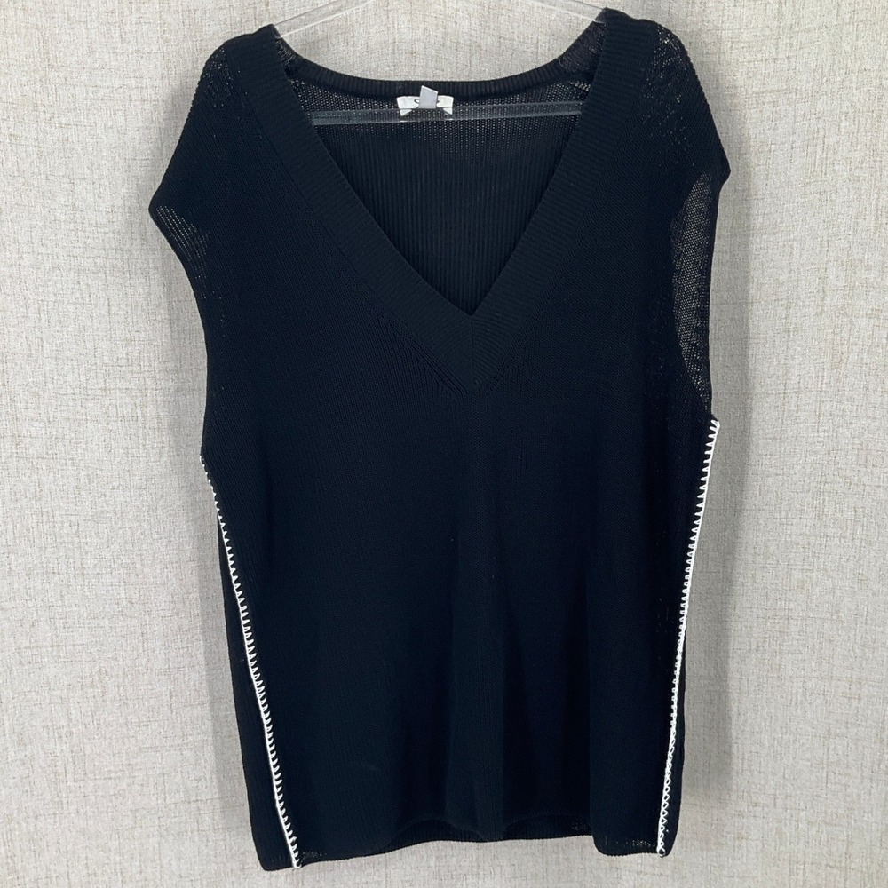 COS Sweater Vest Womens L Black Contrast Stitch Minimalist V-Neck Knit Top